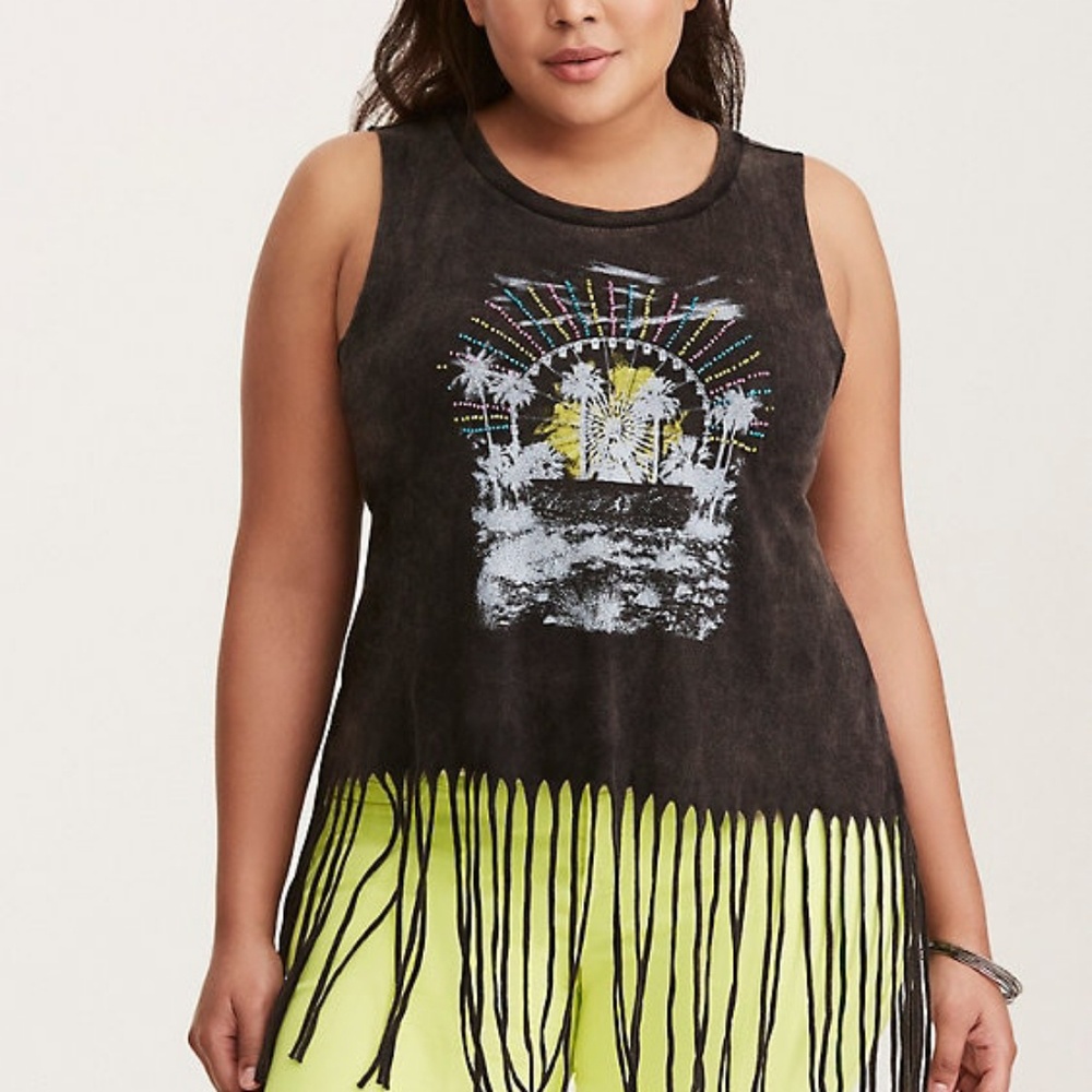 Torrid EMBROIDERED BEADED FRINGE TANK TOP